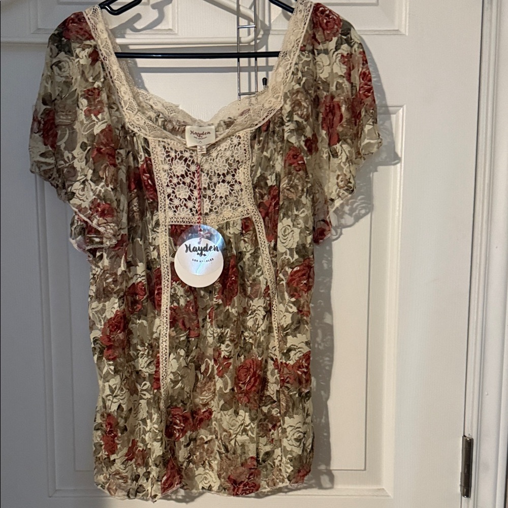 Hayden Red and Cream Floral Blouse